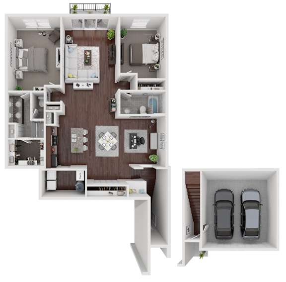 the bungalow floor plan with 2 bedrooms and 2 baths