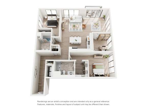 Two bedroom with den two bath apartment