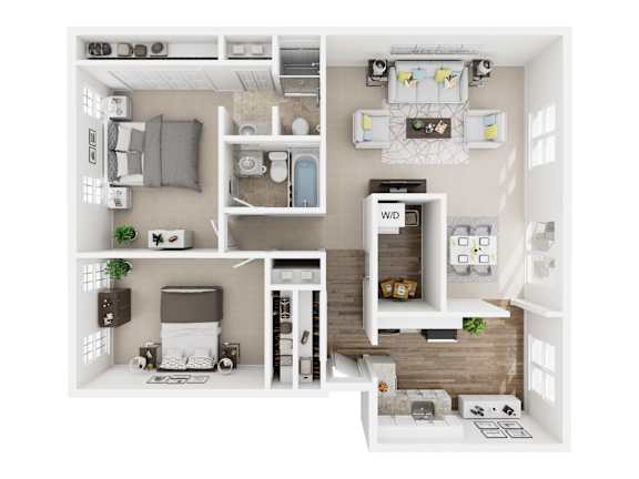 Floor Plan  A set of four images showing different layouts of a small apartment.