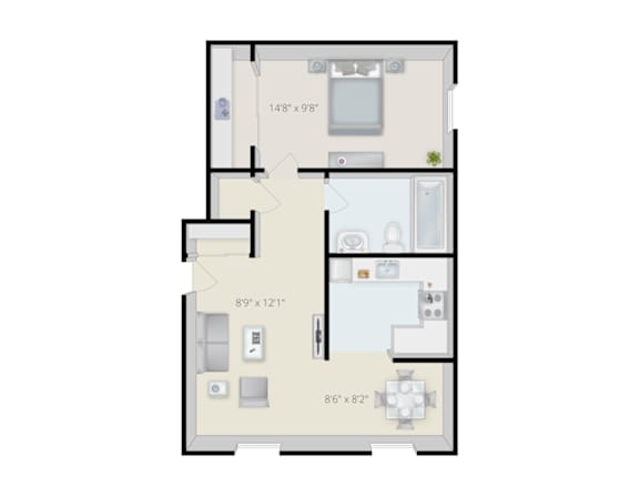A floor plan of a house with three bedrooms, a living room, a kitchen, and a bathroom.