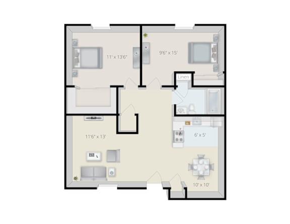 Floor Plan  A floor plan of a house with rooms labeled.
