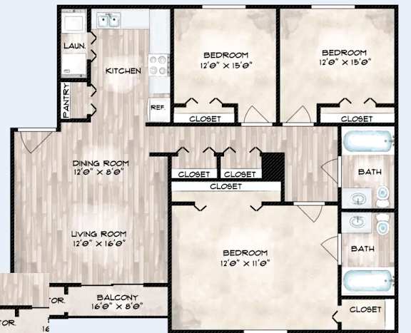 Floor Plan  A floor plan of a house with labeled rooms and dimensions.