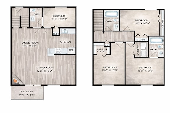 Floor Plan  A floor plan of a two-story house with a balcony.