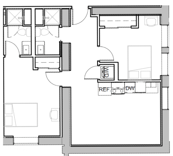 a floor plan of a small house with a bedroom and a living room