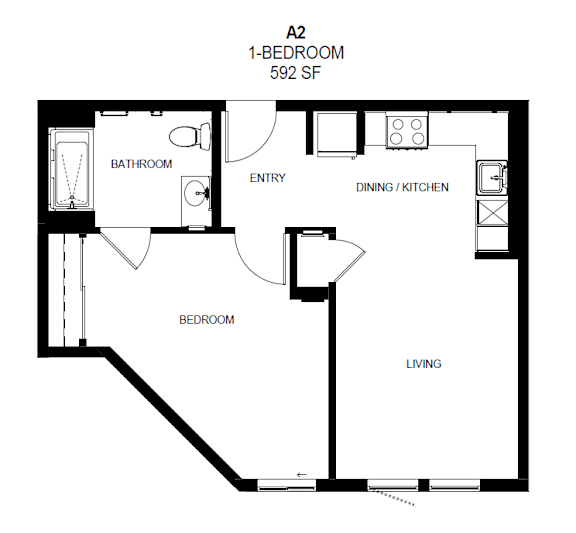 A 1 bedroom apartment with a living room, dining/kitchen area and bathroom at Tellus on Carson Apartments in Torrance, CA, 90502