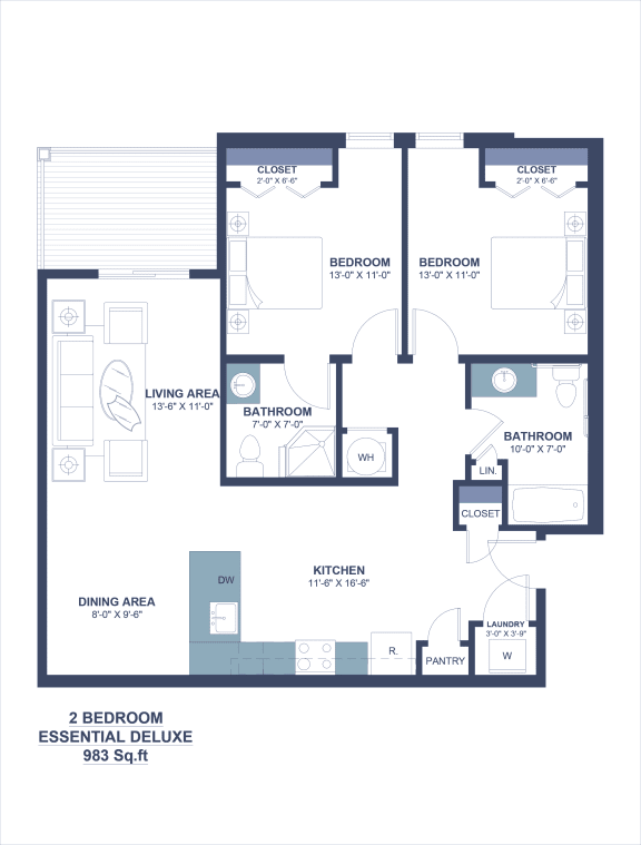 a floor plan of a unit with a bedroom and a living room