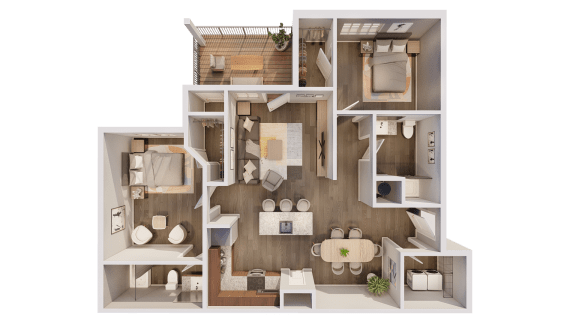 a 3d floor plan of a home with a bedroom and living room