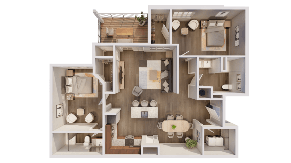 a 3d floor plan of a home with a bedroom and living room