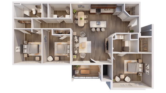 a 3d floor plan of a house with a bedroom and a living room
