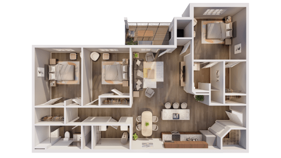 a rendering of a 3d floor plan of a house