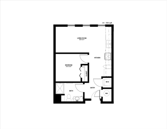 a floor plan of a unit with a bedroom and a living room