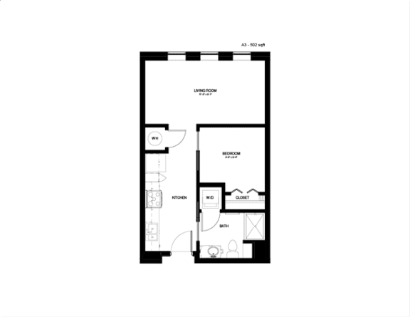 a floor plan of a unit with a bedroom and a living room