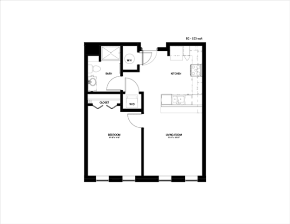 a floor plan of a house with a bedroom and a living room