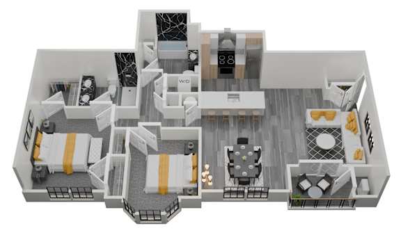 Floor Plan  a 3d floor plan of a house with a bedroom and a living room at The Franklin Marlboro Apartments, Marlboro, NJ