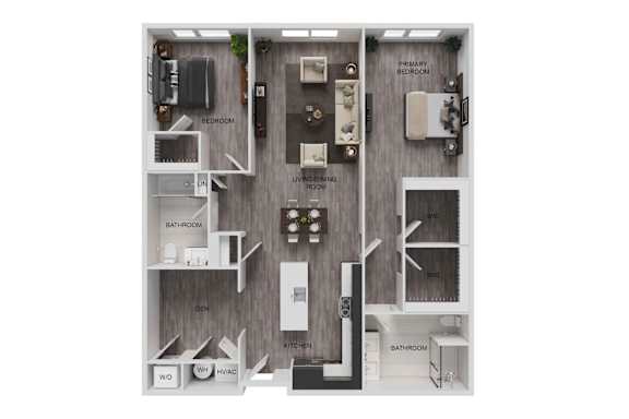 A diagram of a house layout with labeled rooms.