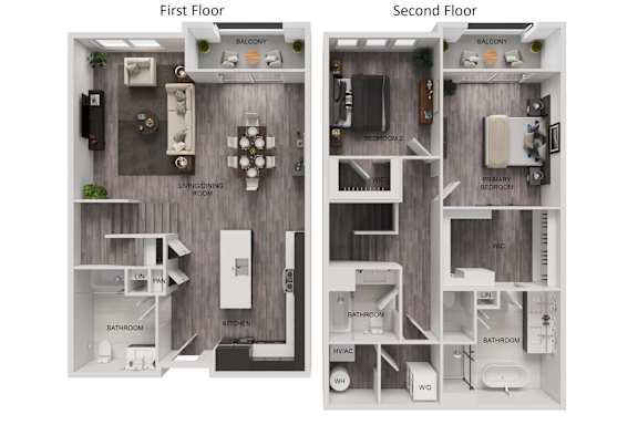 A diagram shows the layout of a one and two bedroom apartment.