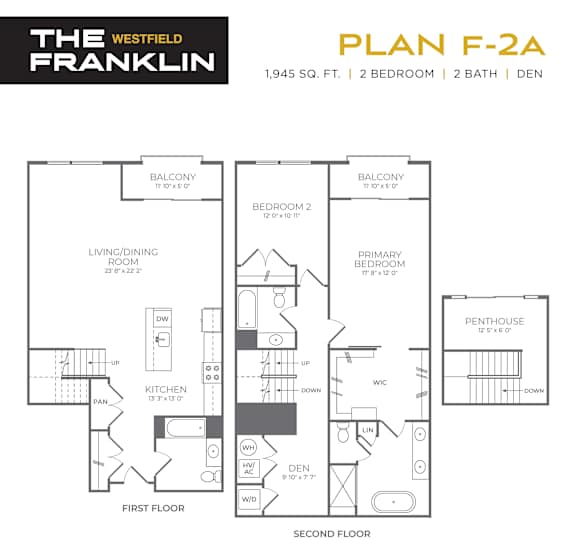 A floor plan for a 1,945 square foot home with two bedrooms and two baths.