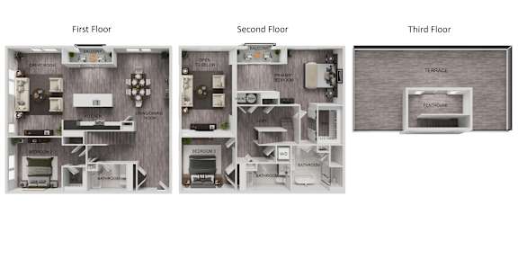 A diagram shows the layout of a house with three floors.