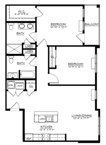Floor Plan  2Bed 2Bath-M at The Franklin at Hillsborough Apartments, NJ,08844