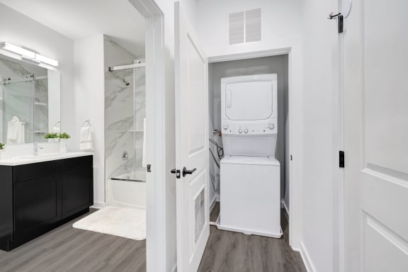 A white bathroom at The Franklin at Hillsborough Apartments, New Jersey, 08844