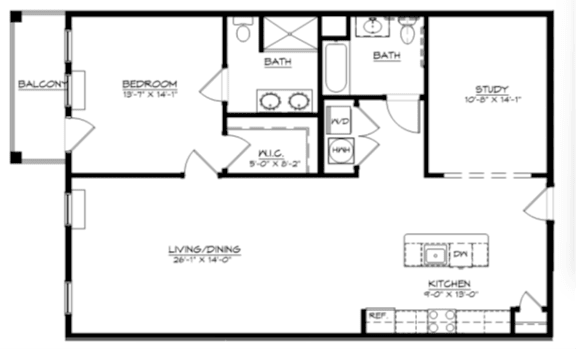 Floor Plan  1Bed 2Bath-E at The Franklin at Hillsborough Apartments, New Jersey