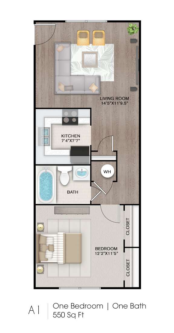 the floor plan of one bedroom 1 one bath