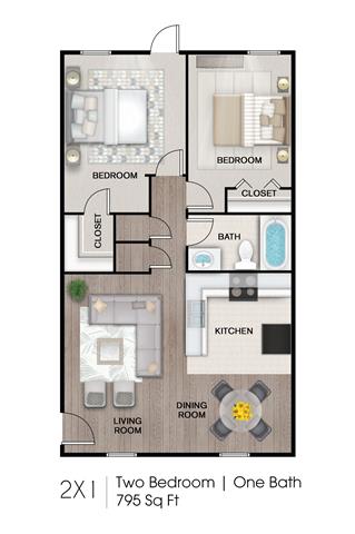 2 bed 1 bath at The Lorient Apartments, Florida