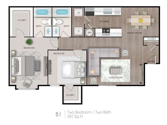 Floor Plan  2 bed 2 bath at The Onyx Apartments, Huntsville, AL