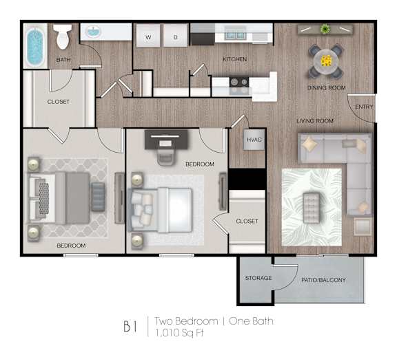 a floor plan of two bedroom 1 one bath with a bathroom and a living room