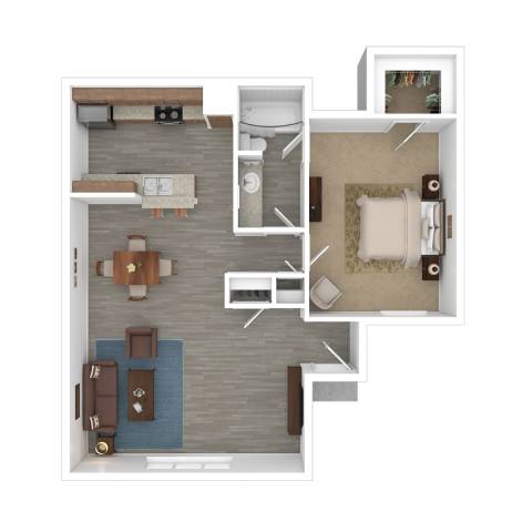 a floor plan with a bedroom and a living room