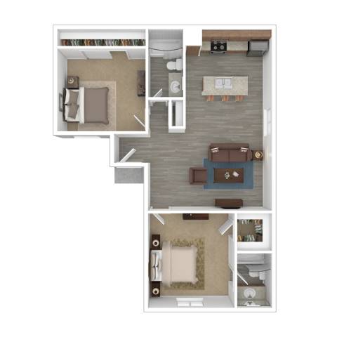 a floor plan with a bedroom and a living room