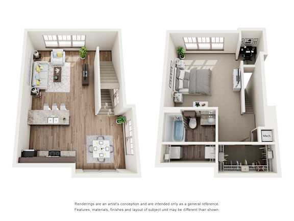 A floor plan of a two-bedroom apartment with a living room, kitchen, and bathroom.