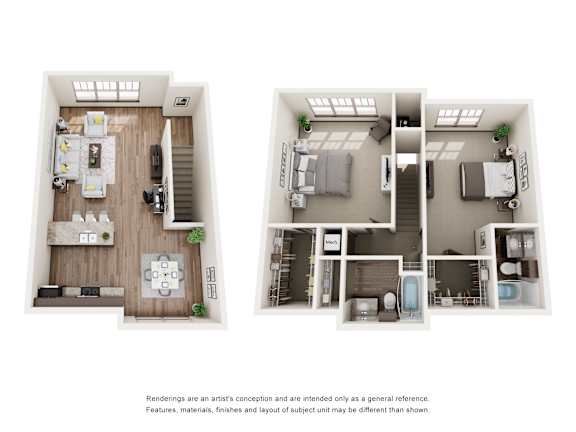 Two images of a room with furniture and a note below them.