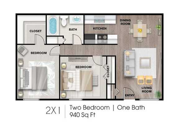 2 bed 1 bath B at Villas del Tesoro Apartments, Dallas, TX, 75228