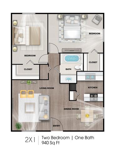 2 bed 1 bath A at Villas del Tesoro Apartments, Texas, 75228