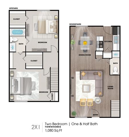 2 bed 1 bath C at Villas del Tesoro Apartments, Dallas, TX