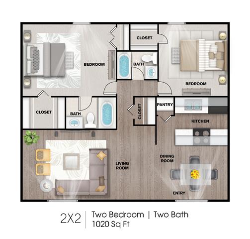 2 bed 2 bath A at Villas del Tesoro Apartments, Dallas, Texas