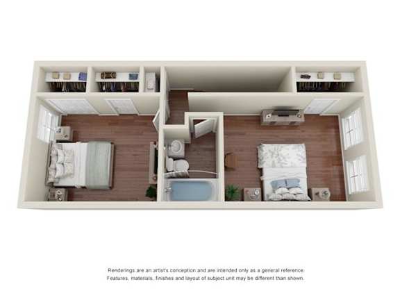 a 3d floor plan with a bedroom and a bathroom
