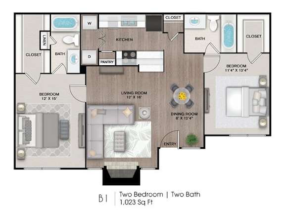 a floor plan with two bedrooms and a bathroom