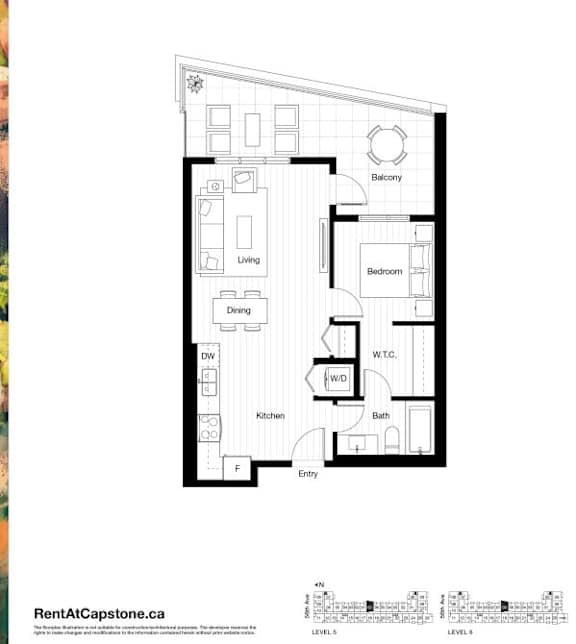 A black and white image of a floor plan for a two-story apartment.