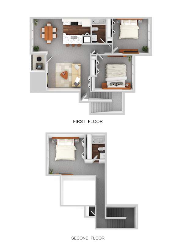 A diagram of a two-story apartment with labeled first and second floors.