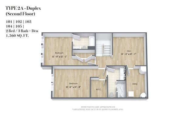 A floor plan for a TYPE 2A - Duplex (Second Floor) with dimensions and room labels.