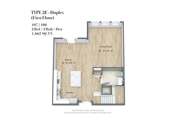 A floor plan of a TYPE 2E Duplex apartment on the first floor.