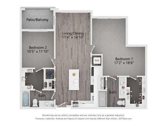 A floor plan of a home with two bedrooms and a living area.