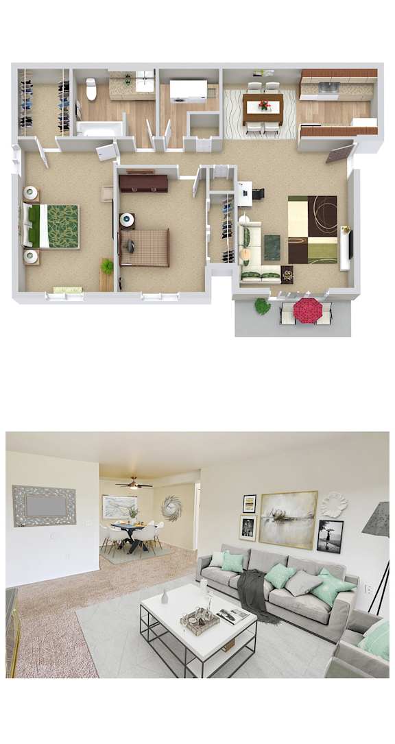 A living room with a couch and a coffee table.