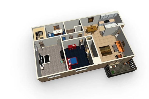 a 3d floor plan of a house with a bedroom and a living room