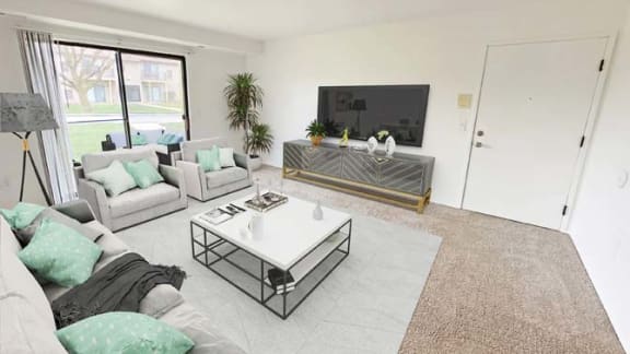 a living room with a couch and a coffee table