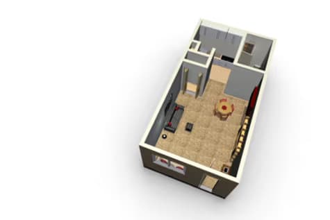 the floor plan of a small apartment with a kitchen and a living room