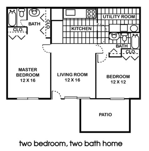 a floor plan of a house with two bedrooms and two baths