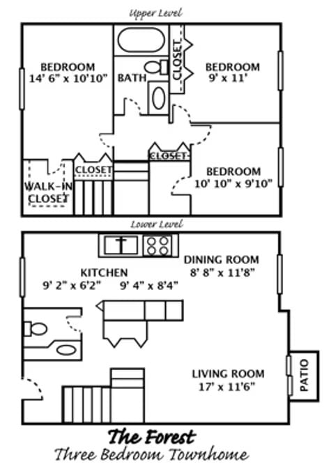 a floor plan of a house with three bedrooms and a living room